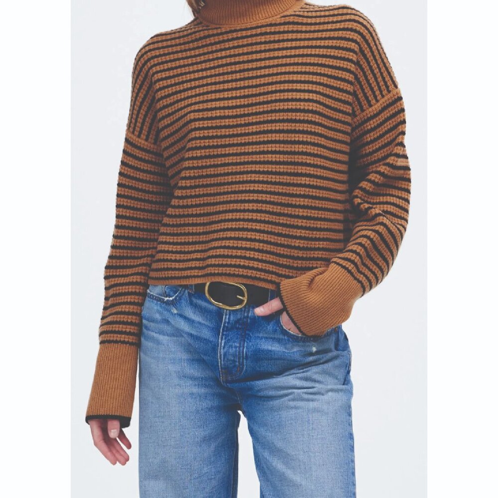 NWT Madewell Stripe Wool Waffle Knit Turtleneck Sweater - Size XS